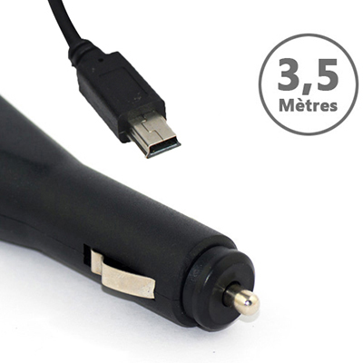 Câble allume cigare 12/24V MINI USB LONG 3,5 mètres